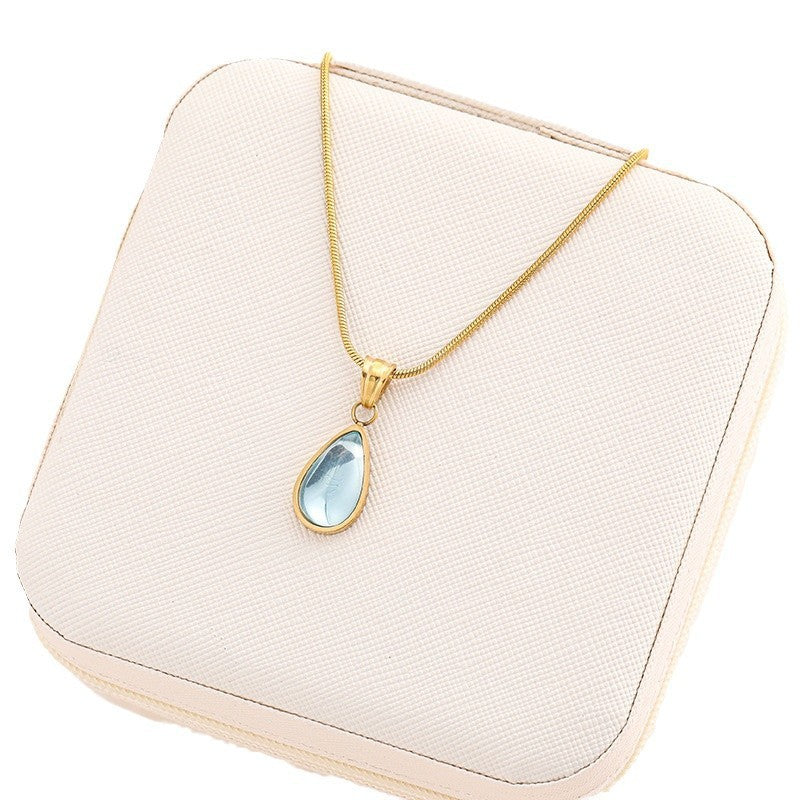 Clear Green Blue Water Drop Shape Ocean Pendant Necklace For Women