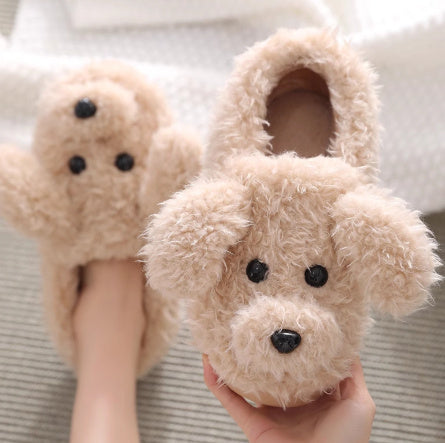 Scrawl Puppy Autumn Warm Closed Toe Indoor Home Cotton Slippers