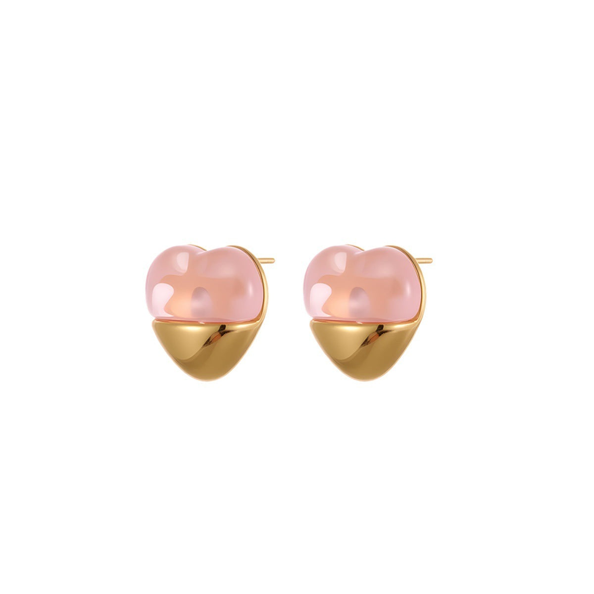 Love Heart-shaped Resin Stud Earrings Stainless Steel Earrings 18K Gold Plating