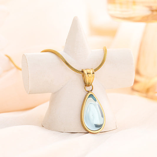 Clear Green Blue Water Drop Shape Ocean Pendant Necklace For Women